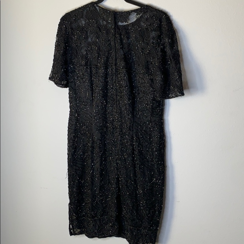 Vintage Stenay black beaded silk dress gown L - Picture 6 of 7
